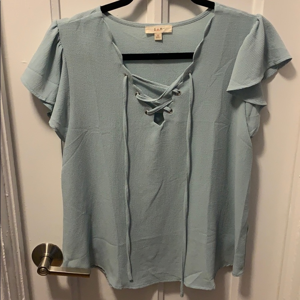Green Lace Up Blouse